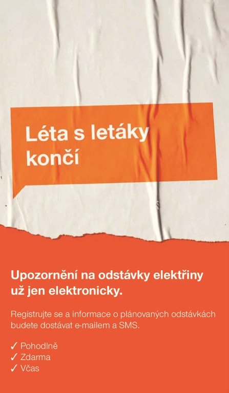 Upozornění na odstávky elektřiny už jen elektronicky