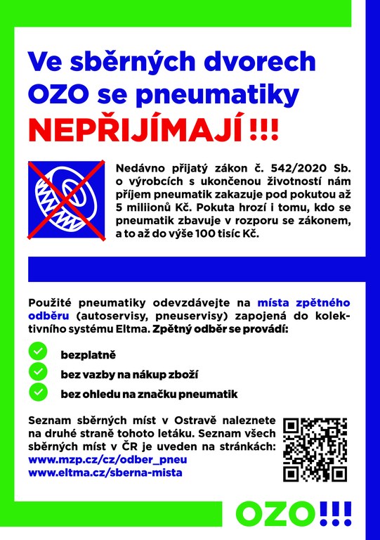 Ve sběrných dvorech OZO se pneumatiky nepřijímají